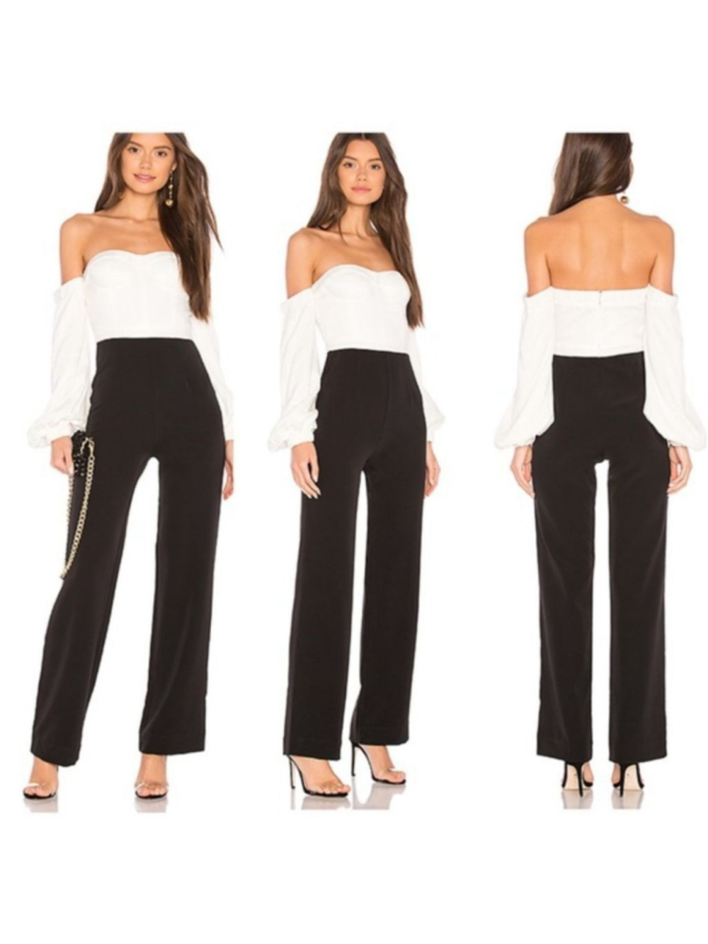 NBD Jumpsuit Black White Off Shoulder XS - Picture 4 of 14